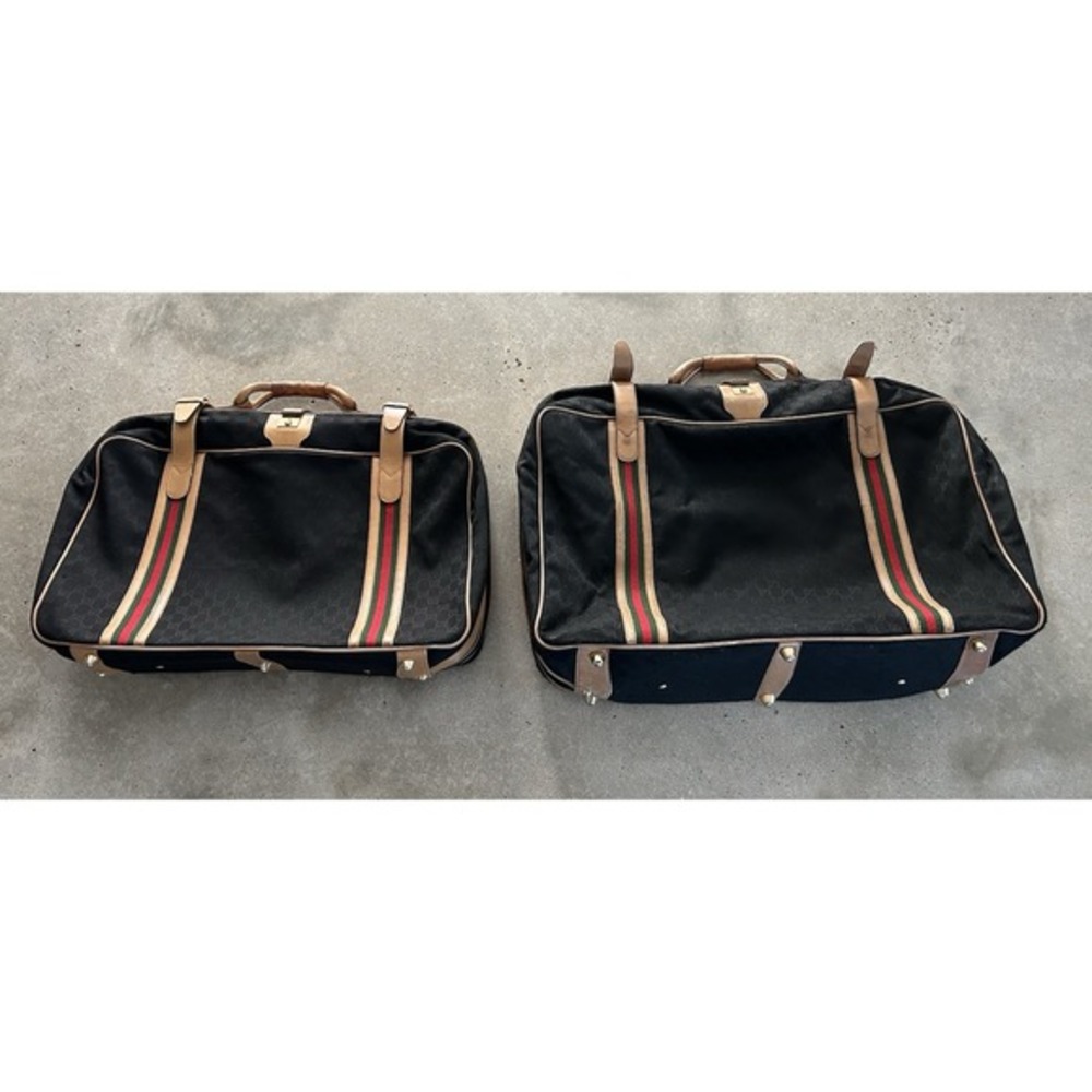Vintage Gucci Line Sherry? GG Black Fabric Luggage Suitcase Travel Set GUC‎
